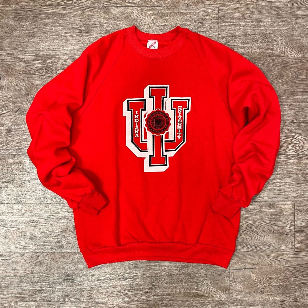 VINTAGE Indiana University Hoosier Red Crewneck Pullover Sweatshirt XL